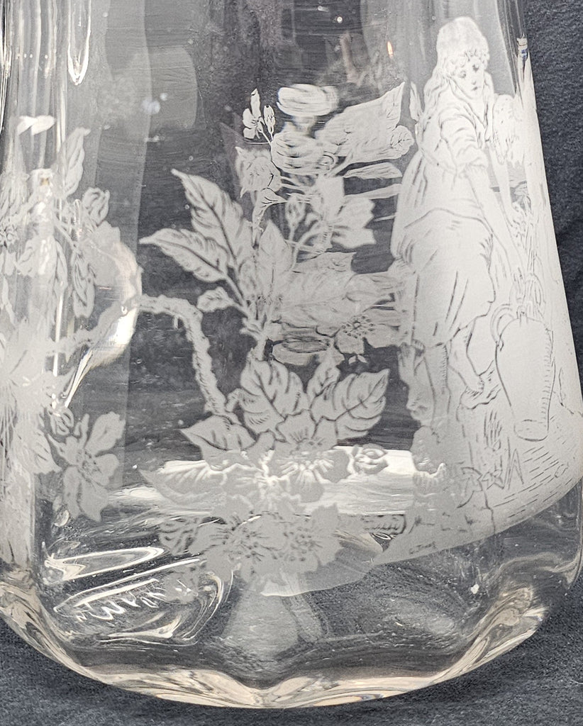 Maryland Acid Etched Glass Pitcher "Women at the Spring" Artist George Truog