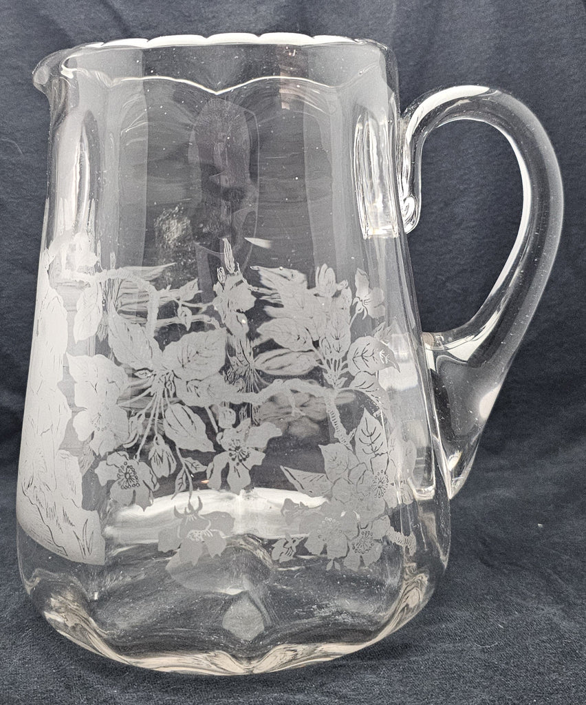 Maryland Acid Etched Glass Pitcher "Women at the Spring" Artist George Truog