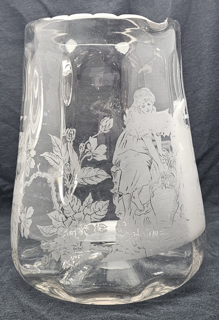Maryland Acid Etched Glass Pitcher "Women at the Spring" Artist George Truog