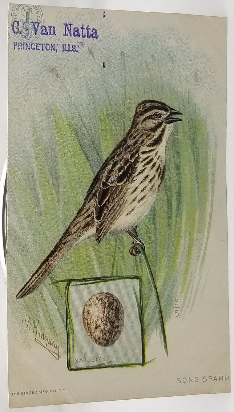 Advertising Trade Card Singer Sewing Machine Song Sparrow Bird Artist Ridgway