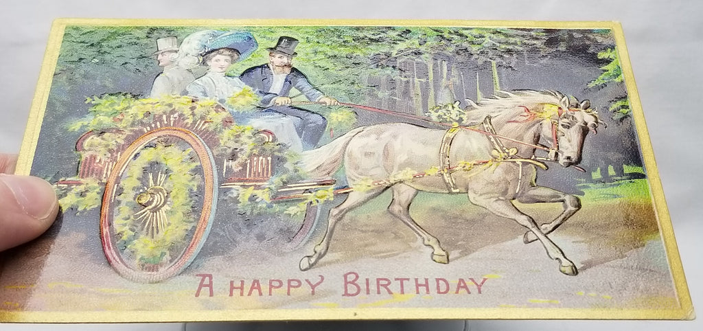 Happy Birthday Postcard Edwardian Couple in Horse Drawn Carriage Series 50