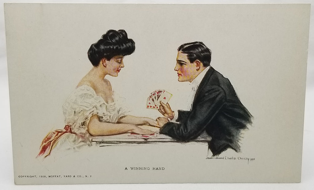 Romance Couple Playing Cards Postcard Artist Howard Chandler Christy Titled A Winning Hand 1908 Moffat Pub NY Unused