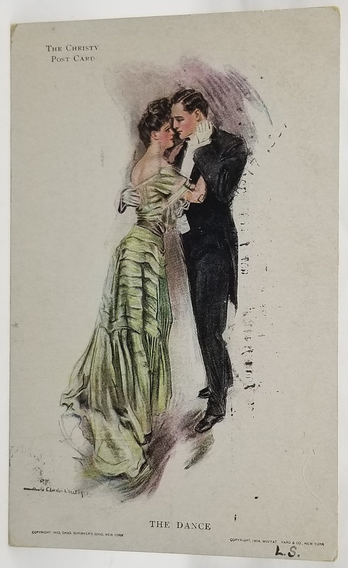 Romance Glamour Postcard Edwardian Woman in Green with Gentleman Chandler Christy 1907 Private Mailing Card