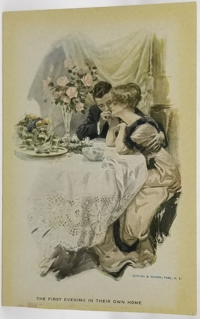 Romantic Couple at Dinner Table Harrison Fisher "First Evening at Home" Reinthal & Newman # 190