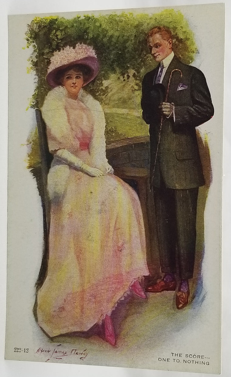 Romance Glamour Postcard Edwardian Couple Baseball Series No 222 The Score One to Nothing Artist Dewey