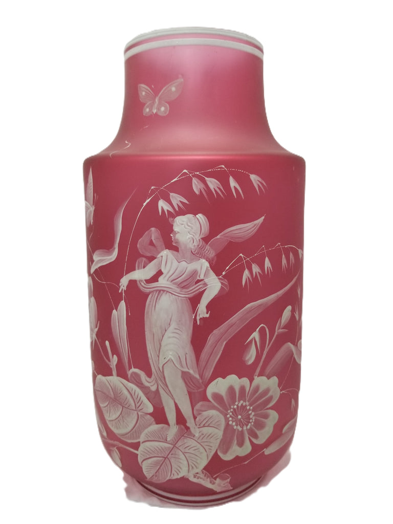 Monumental Antique Art Nouveau BOHEMIAN Cameo Cranberry Glass Vase