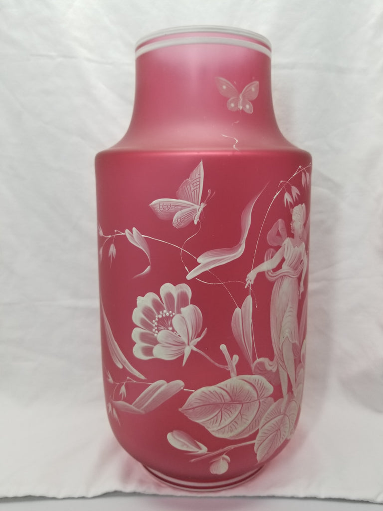 Monumental Antique Art Nouveau BOHEMIAN Cameo Cranberry Glass Vase