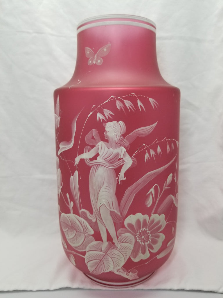 Monumental Antique Art Nouveau BOHEMIAN Cameo Cranberry Glass Vase