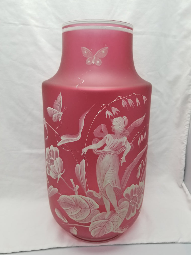 Monumental Antique Art Nouveau BOHEMIAN Cameo Cranberry Glass Vase