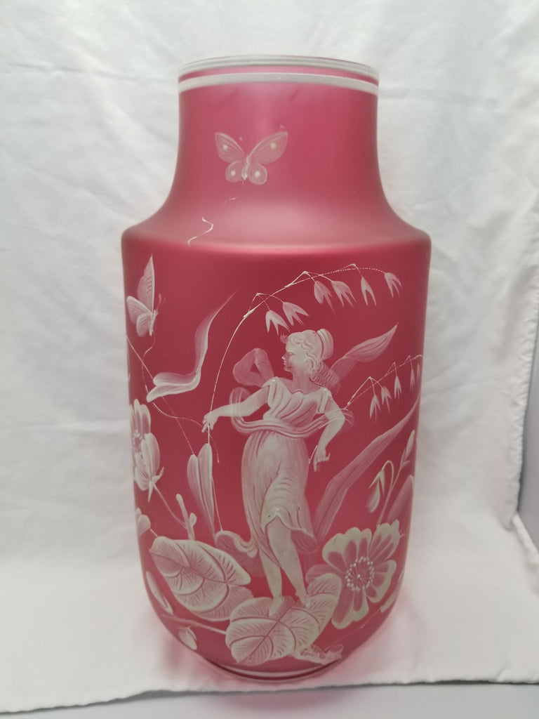 Monumental Antique Art Nouveau BOHEMIAN Cameo Cranberry Glass Vase