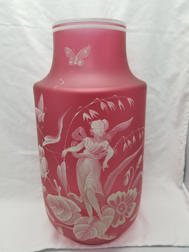 Monumental Antique Art Nouveau BOHEMIAN Cameo Cranberry Glass Vase