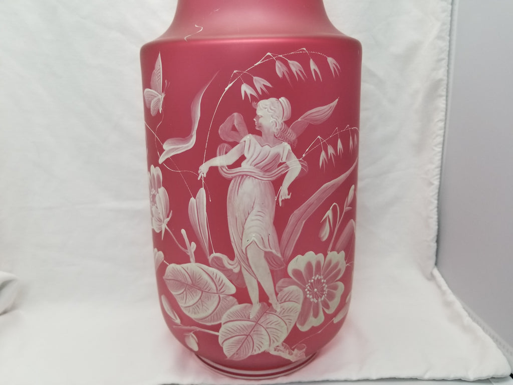 Monumental Antique Art Nouveau BOHEMIAN Cameo Cranberry Glass Vase