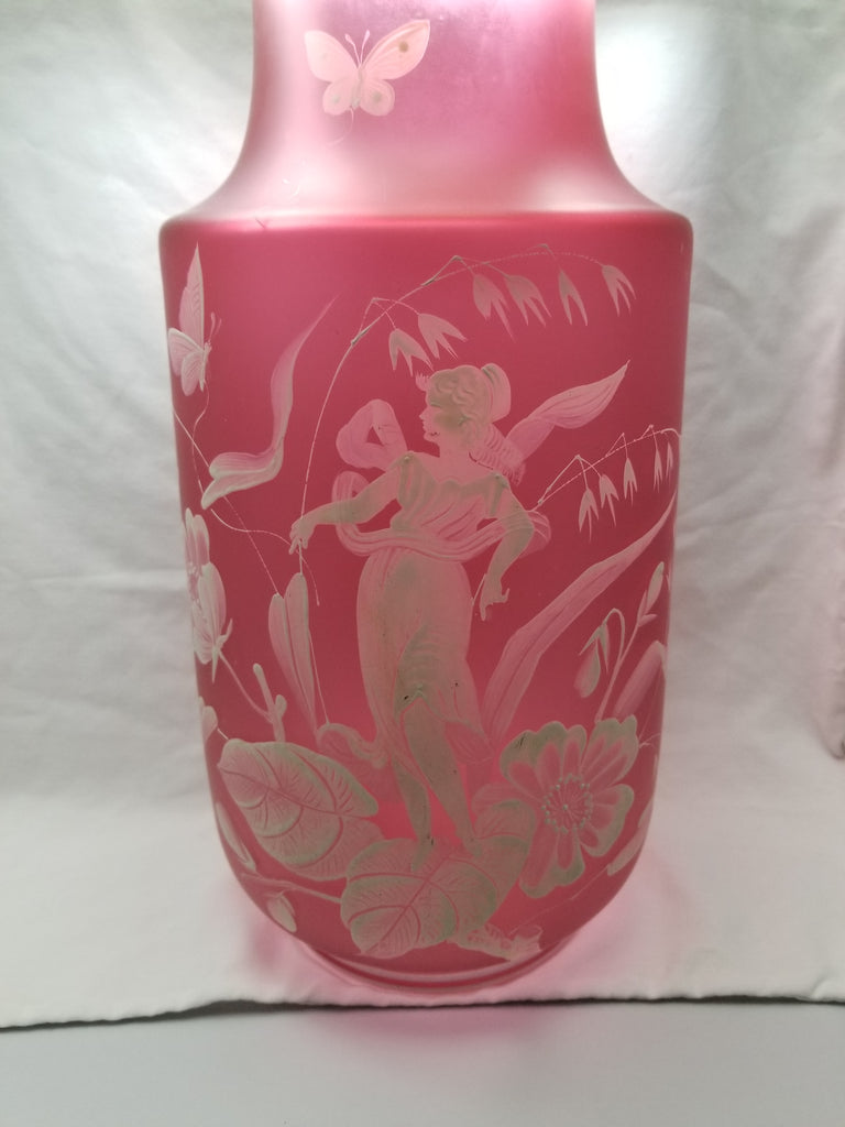 Monumental Antique Art Nouveau BOHEMIAN Cameo Cranberry Glass Vase