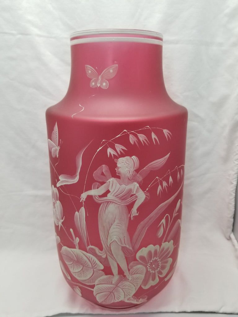 Monumental Antique Art Nouveau BOHEMIAN Cameo Cranberry Glass Vase