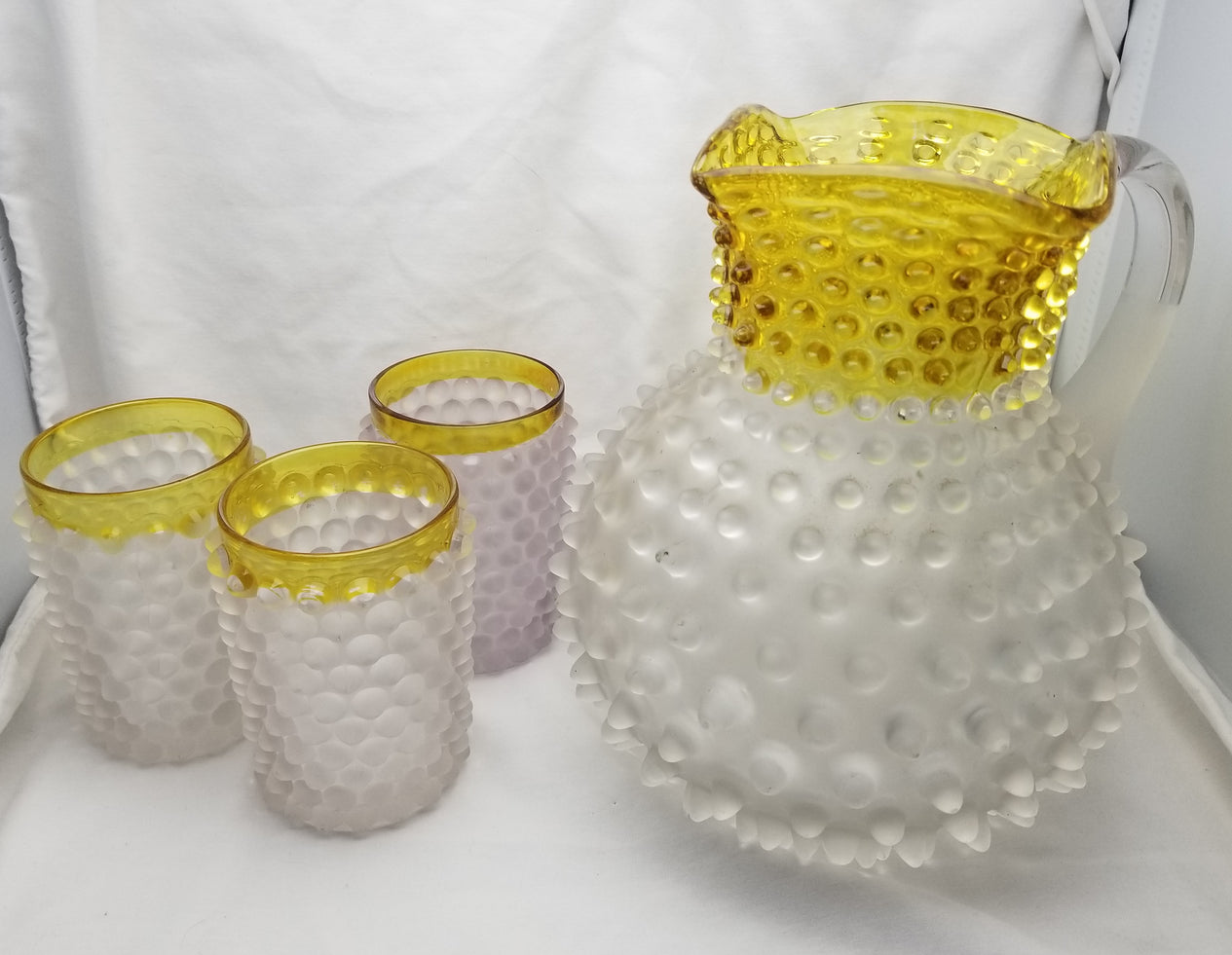 Hobbs EAPG Frances Dew Drop Hobnail Lemonade Pitcher Set