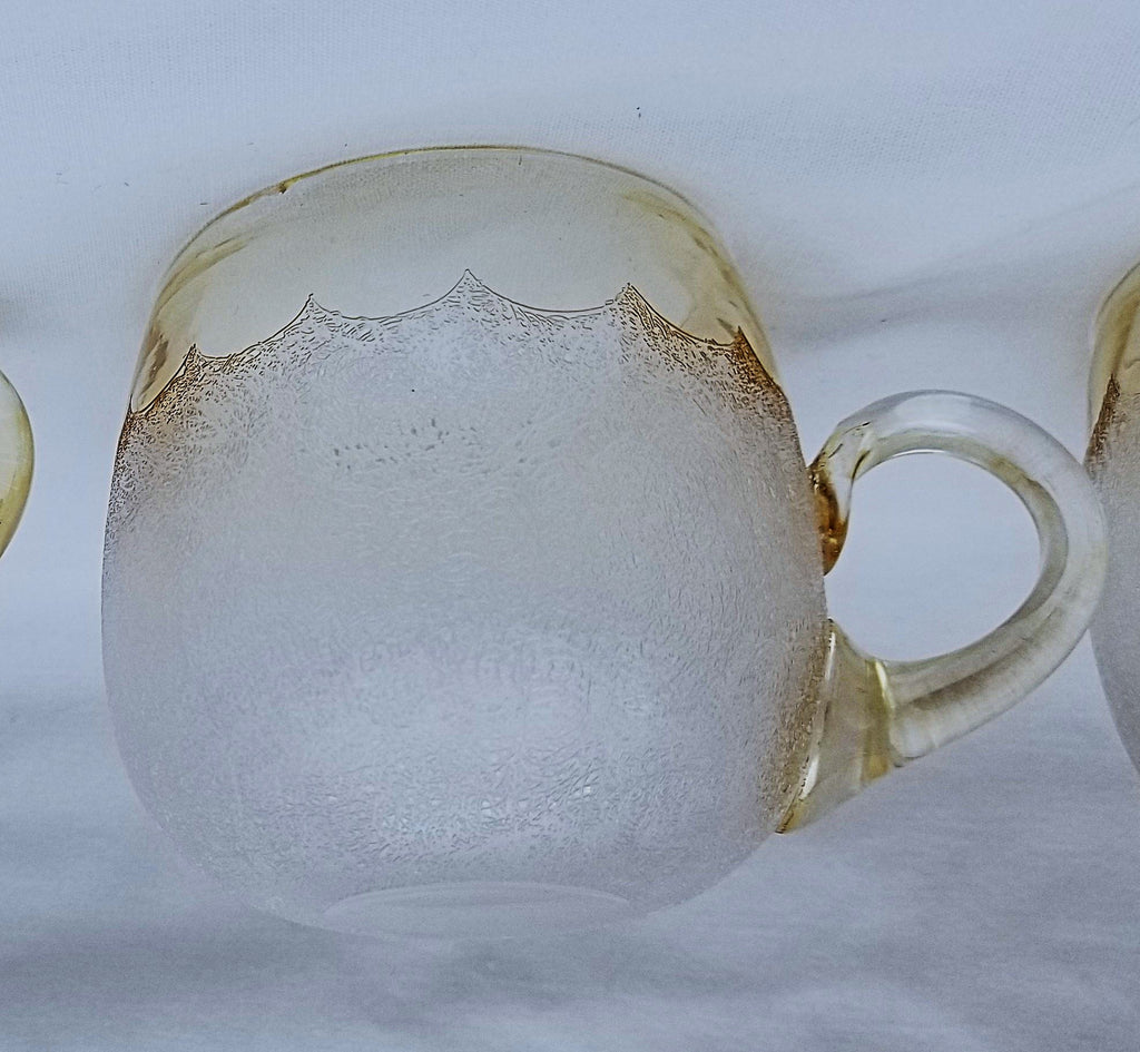 New England Glass Works EAPG Pattern Pomona Four (4) pc. Punch Cup Set First Grind Topaz Stain Trim