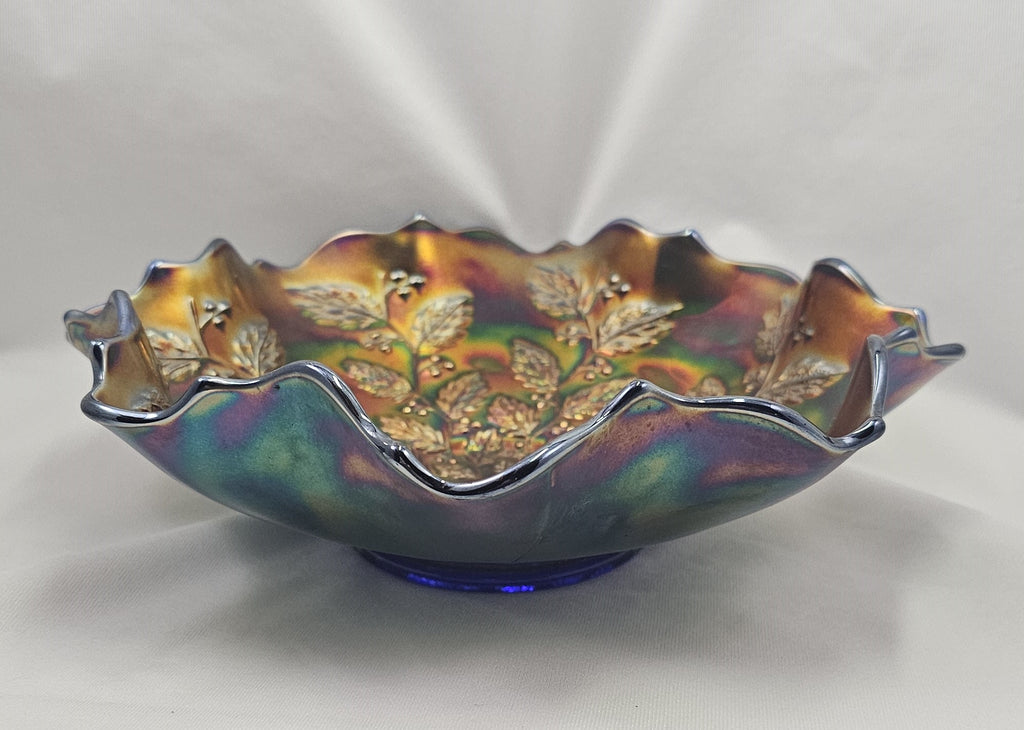 Gorgeous Cobalt Blue Holly Berry Fenton Carnival Glass Bowl