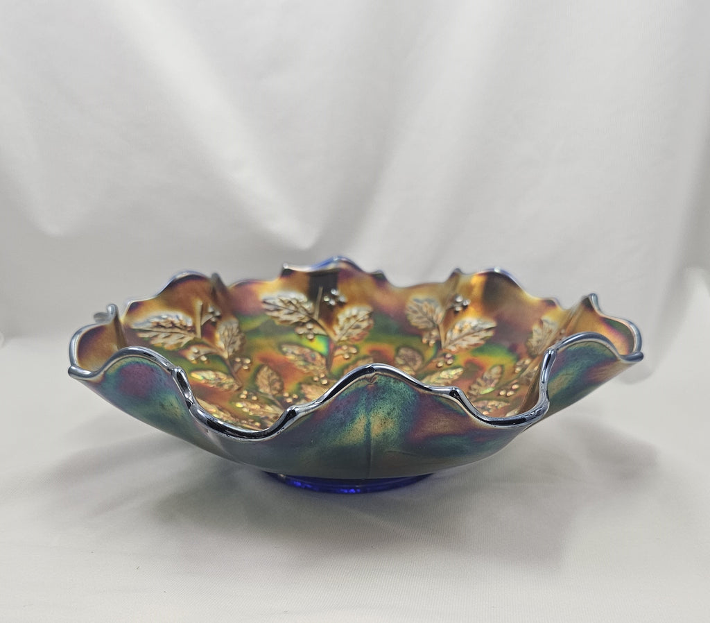 Gorgeous Cobalt Blue Holly Berry Fenton Carnival Glass Bowl