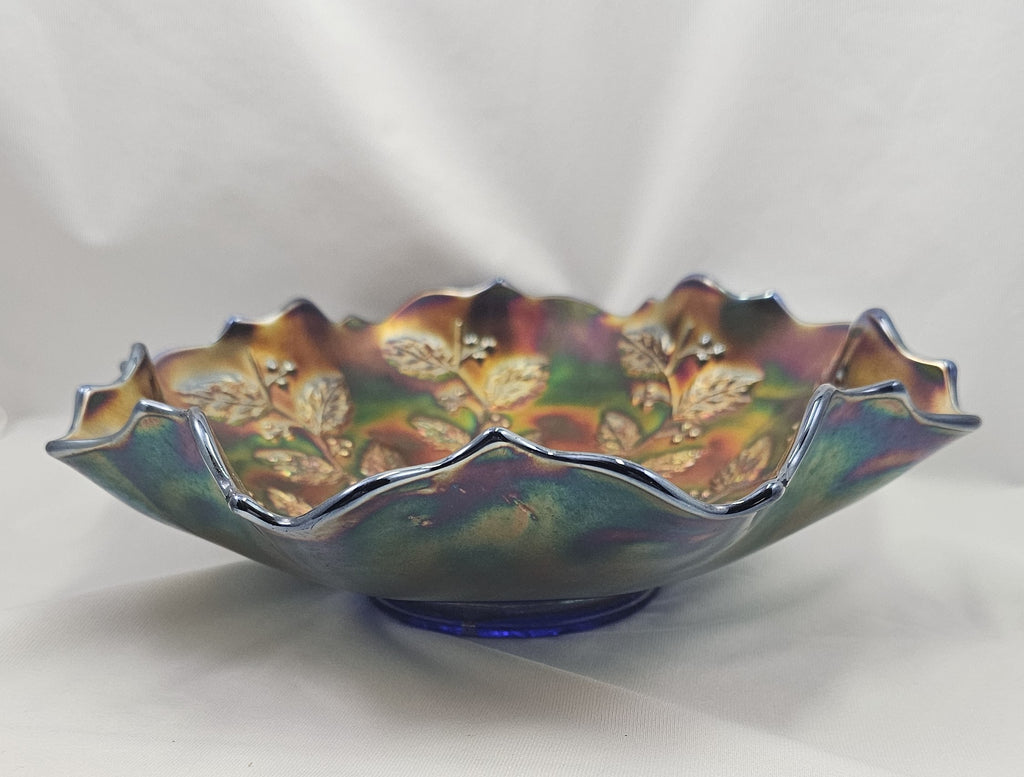 Gorgeous Cobalt Blue Holly Berry Fenton Carnival Glass Bowl