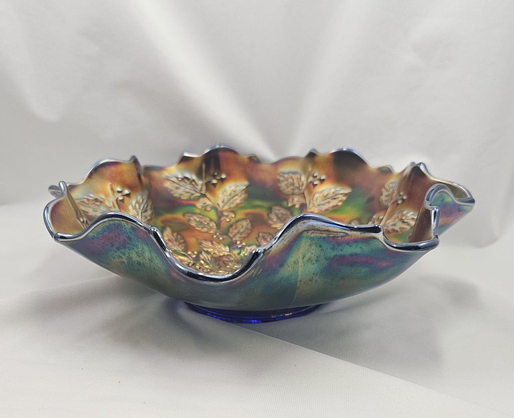 Gorgeous Cobalt Blue Holly Berry Fenton Carnival Glass Bowl