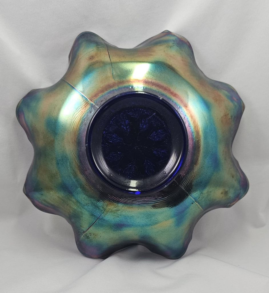 Gorgeous Cobalt Blue Holly Berry Fenton Carnival Glass Bowl