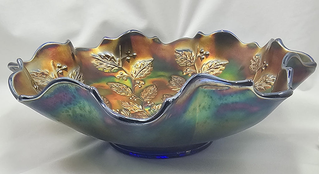 Gorgeous Cobalt Blue Holly Berry Fenton Carnival Glass Bowl