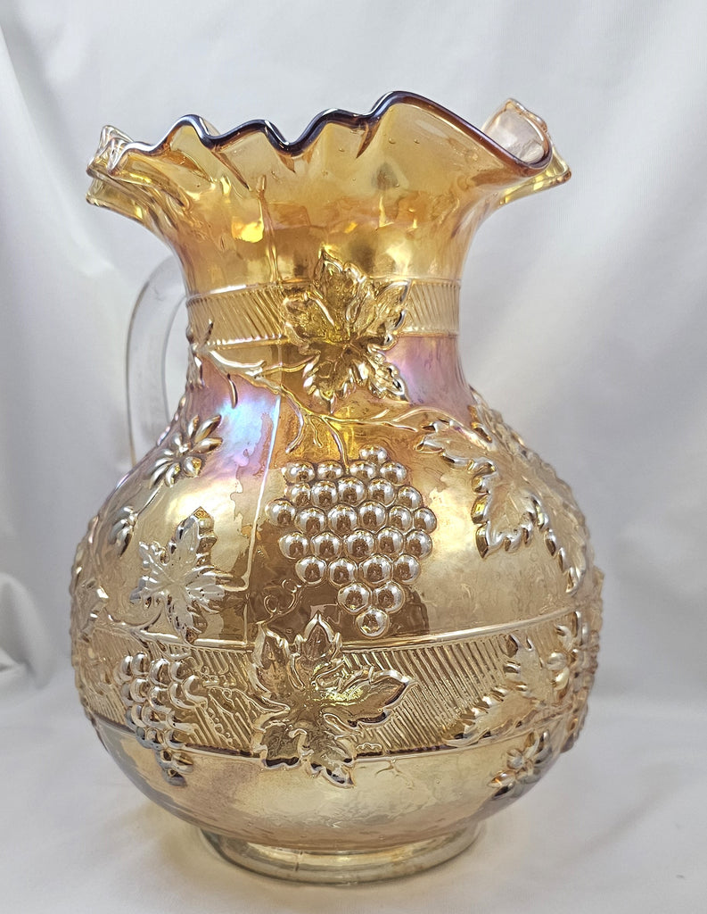 Dugan Diamond Marigold Carnival Glass Floral & Grape Lemonade Pitcher