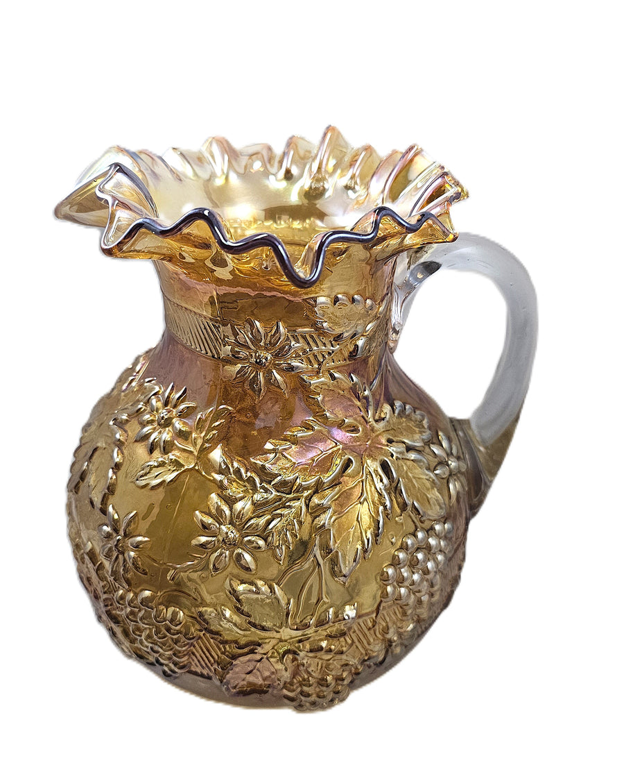 骨董　レトロプレス　カーニバルグラス　アンバー　ラスター彩葡萄模様　キャニスター Dugan Diamond Marigold Carnival Glass Floral & Grape Lemonade