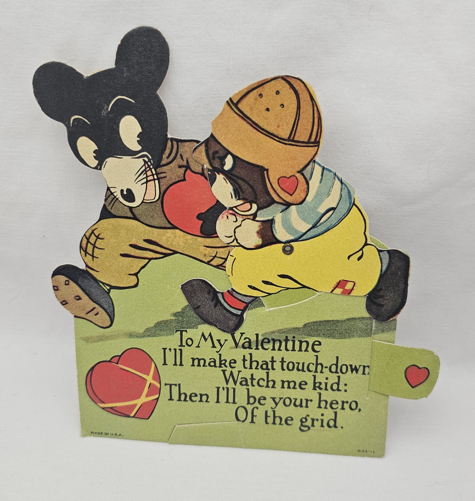 Vintage Mechanical Die Cut Valentine Card, 1920s Valentine's Card, Old Variation of Mickey Mouse Playing Football