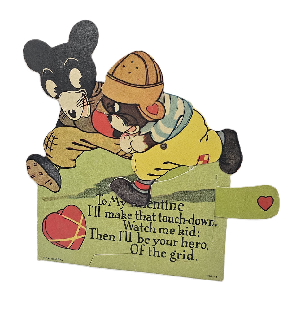 Vintage Mechanical Die Cut Valentine Card, 1920s Valentine's Card, Old Variation of Mickey Mouse Playing Football