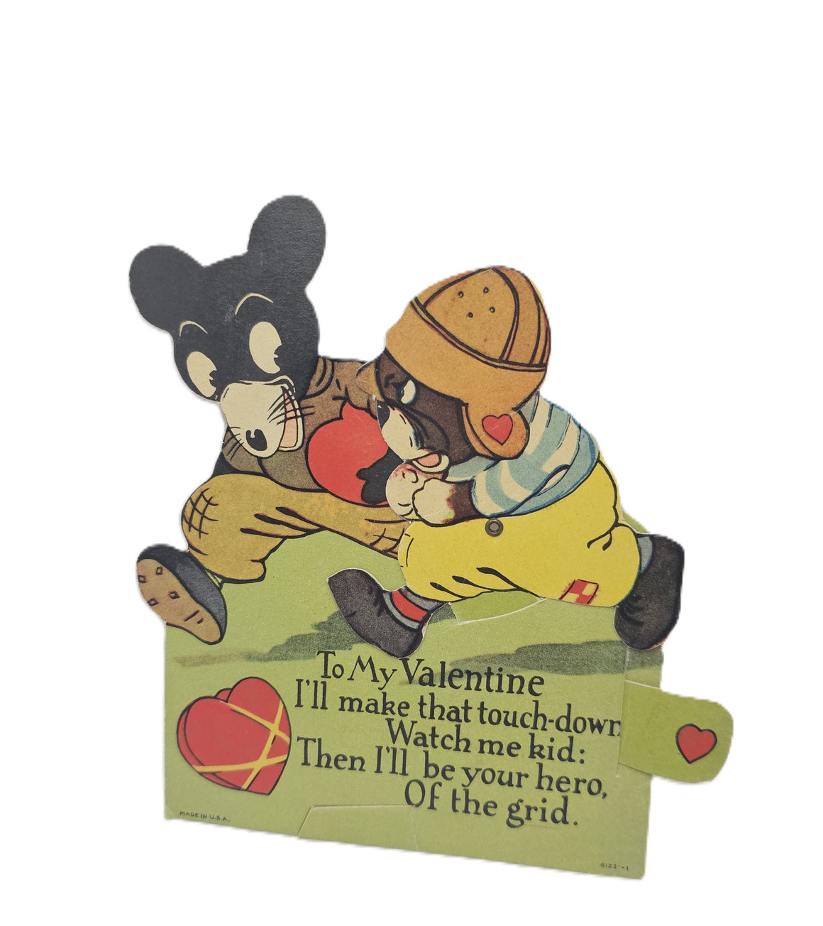 Vintage Mechanical Die Cut Valentine Card, 1920s Valentine's Card, Old Variation of Mickey Mouse Playing Football