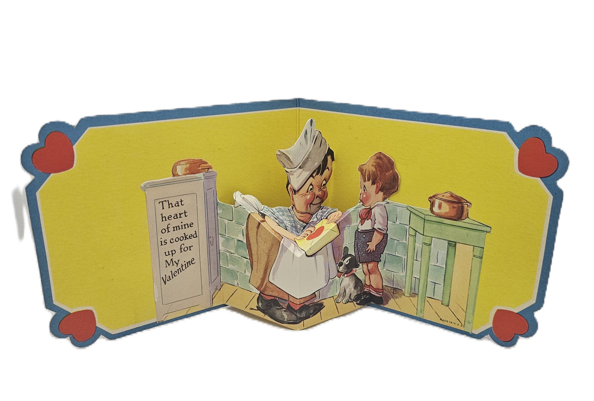 Vintage 3D Pop-up Pop Out Die Cut Valentine Card, 1930s Valentine's, Lov-O-Gram Charles Twelvetrees Little Boy Baker and Puppy Dog