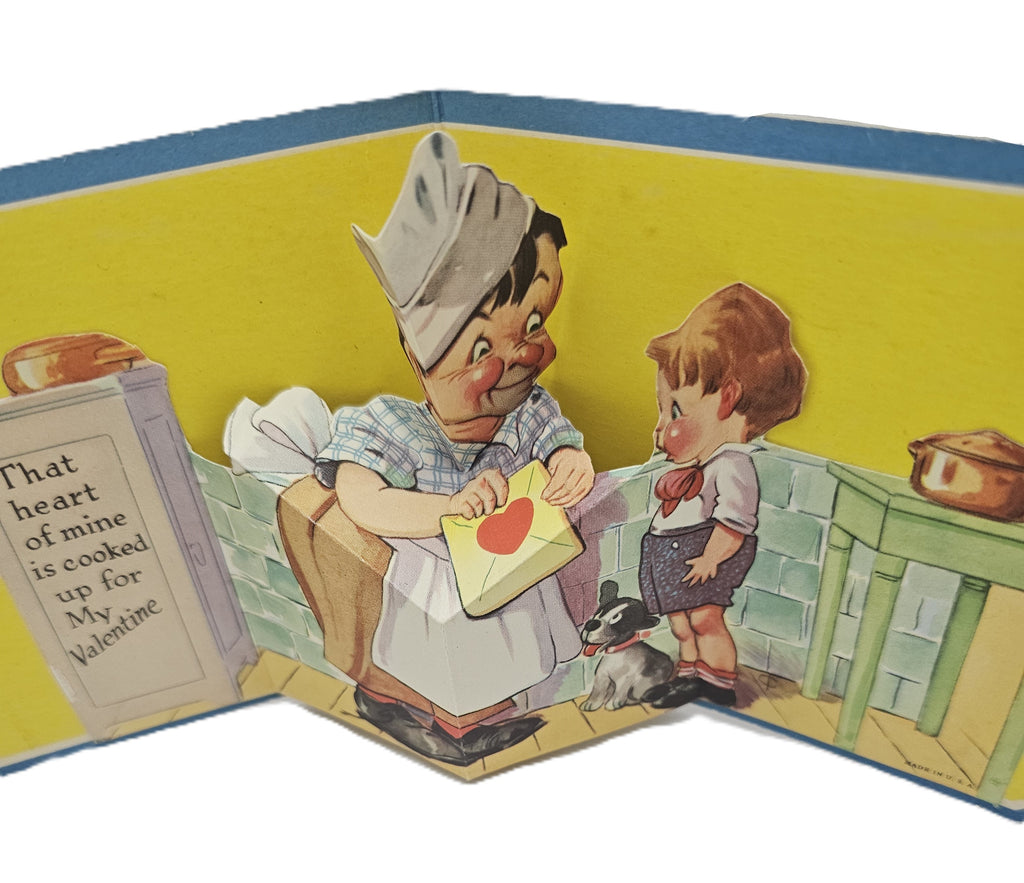 Vintage 3D Pop-up Pop Out Die Cut Valentine Card, 1930s Valentine's, Lov-O-Gram Charles Twelvetrees Little Boy Baker and Puppy Dog