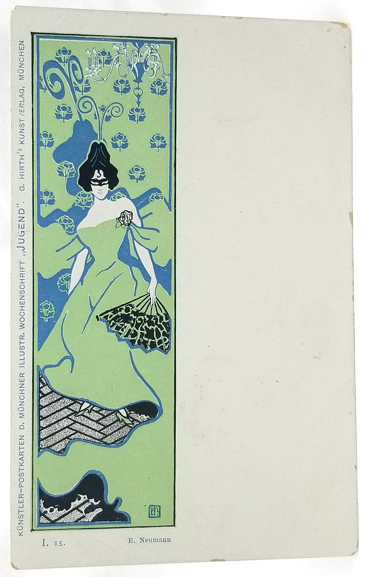Rare German Art Nouveau Postcard Artist E. Neumann Woman in Green Title Youth