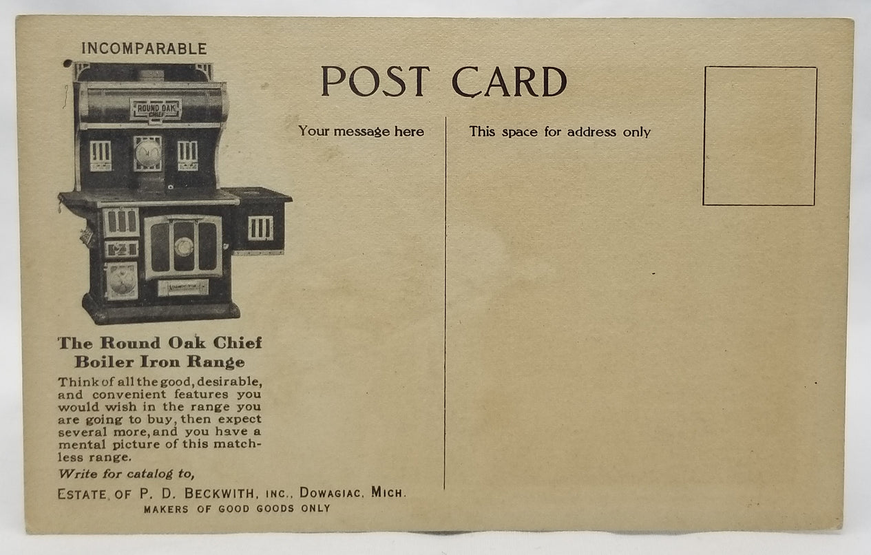 Advertising Postcard Round Oak Iron Range Native Indian