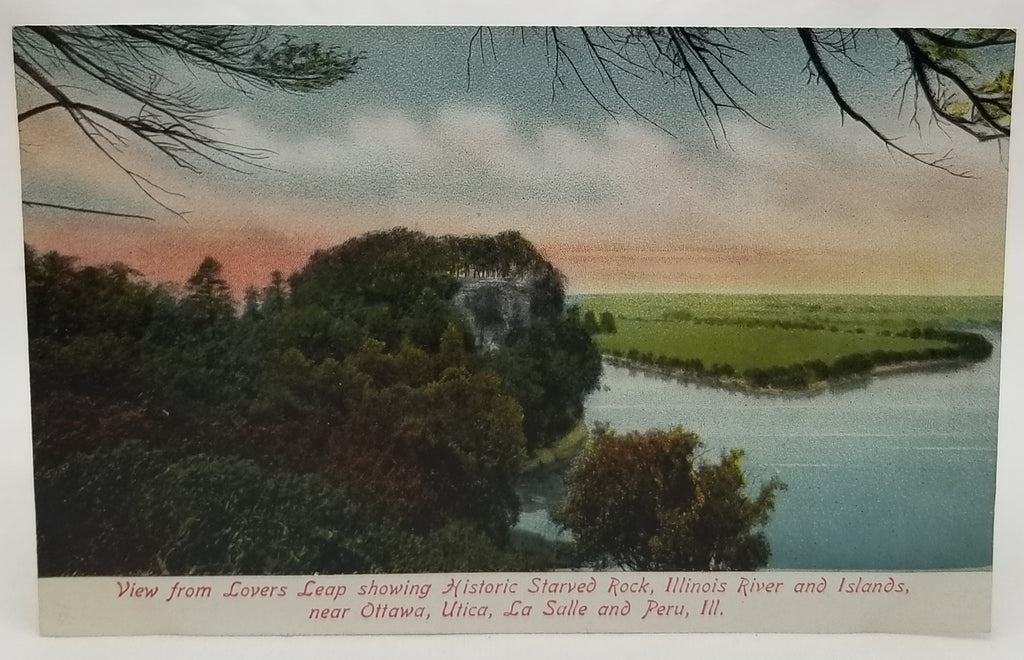 Starved Rock Lover's Leap with River View Formerly Fort St. Louis La Salle Illinois RPPC Style Postcard