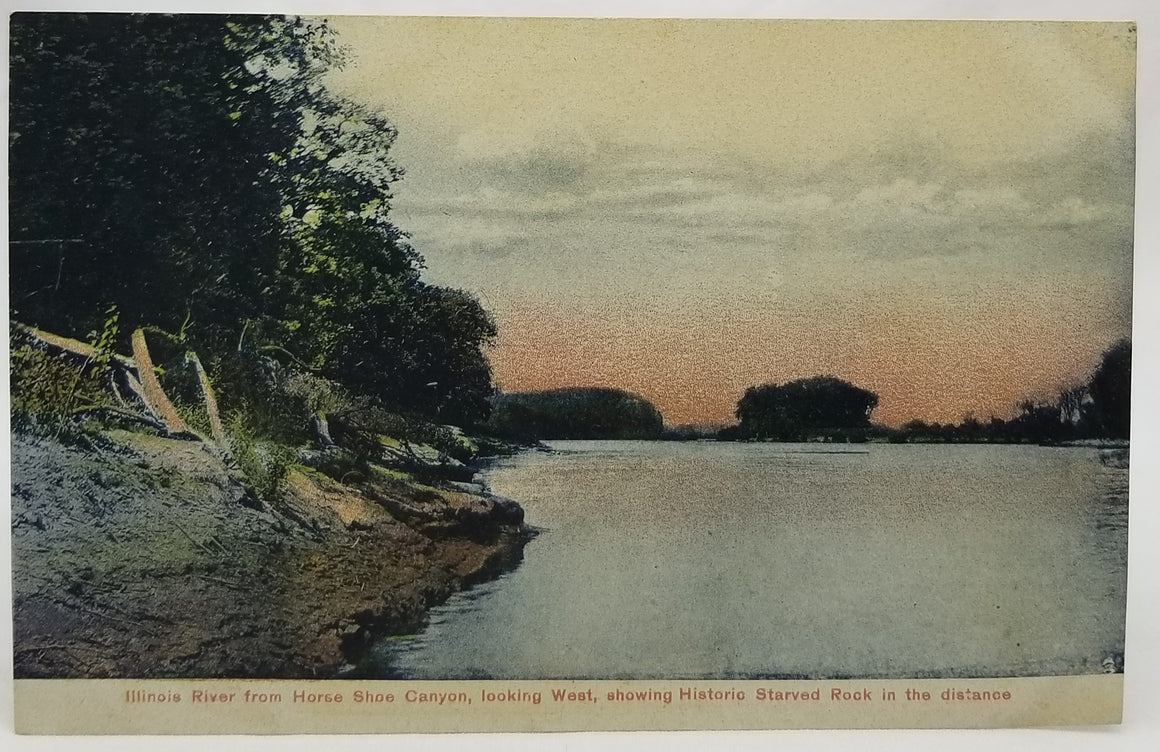 Illinois River from Horse Shoe Canyon Looking West, Historic Starved Rock in the Distance RPPC Style Postcard