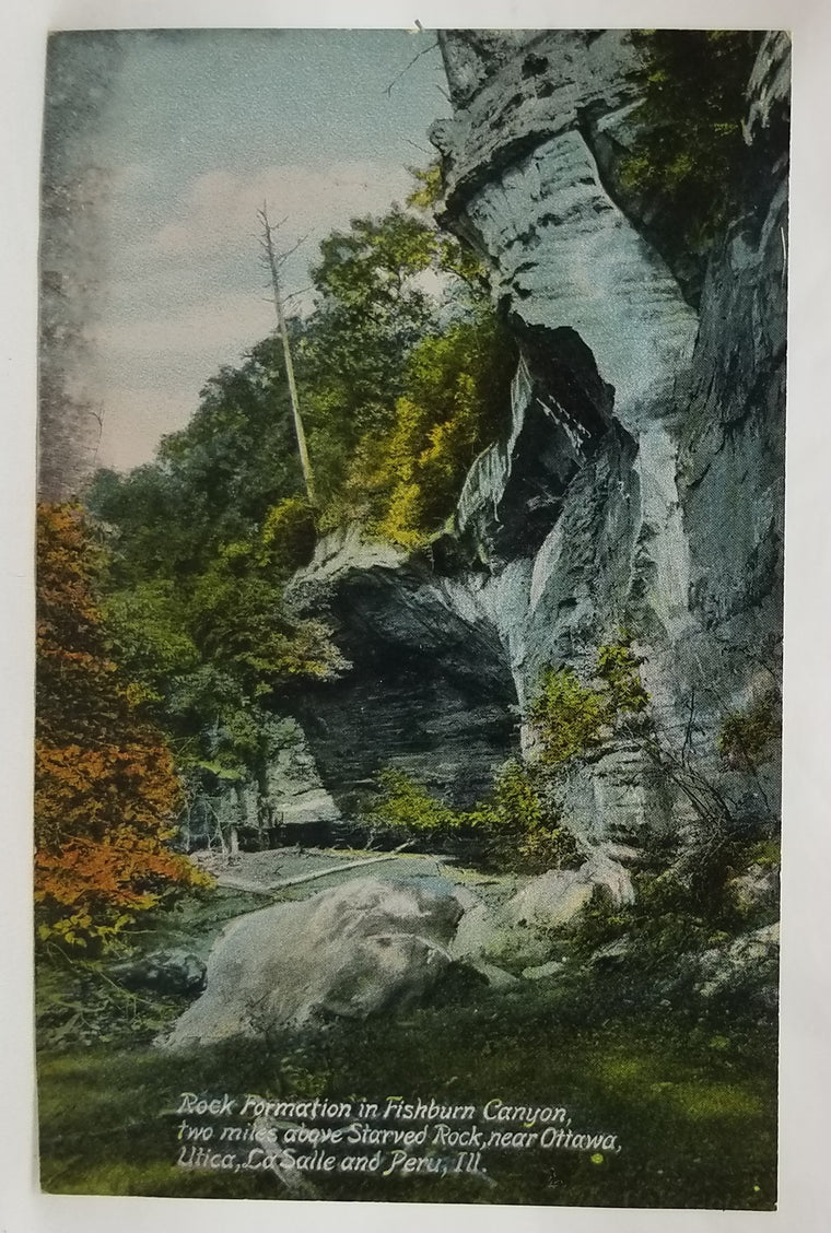 Rock Formation in Fishburn Canyon Above Starved Rock Near Ottawa La Salle and Peru, Ill. RPPC Style Postcard