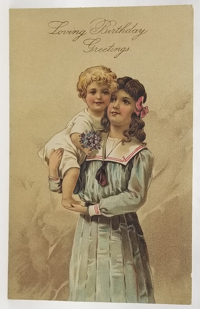 Birthday Postcard Girl Holding Small Child PFB Pub 7095