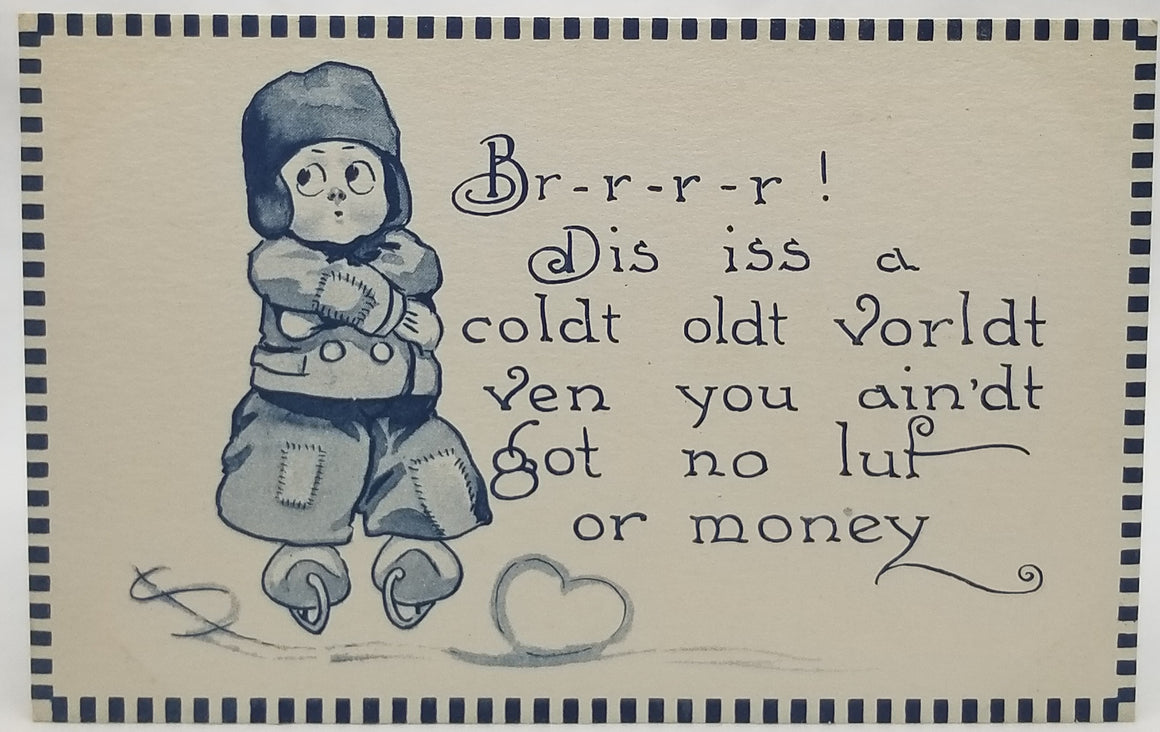 Whimsical Child Postcard Dutch Boy Dressed for Winter in Blue Series 108