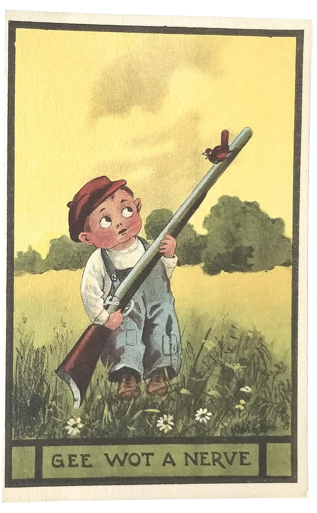 Comic Postcard Boy Hunting Bird Landing on His Rifle "Gee Wot a Nerve"