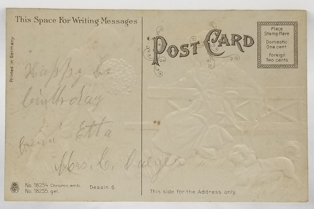Best Wishes Postcard Children with White Puppy Dog Flowers Card Series 18254