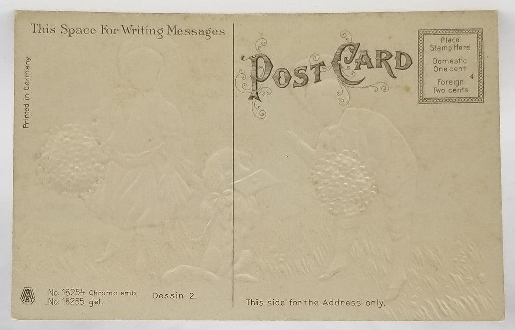 Best Wishes Postcard Children with Seated Puppy Dog Flowers Card Series 18254