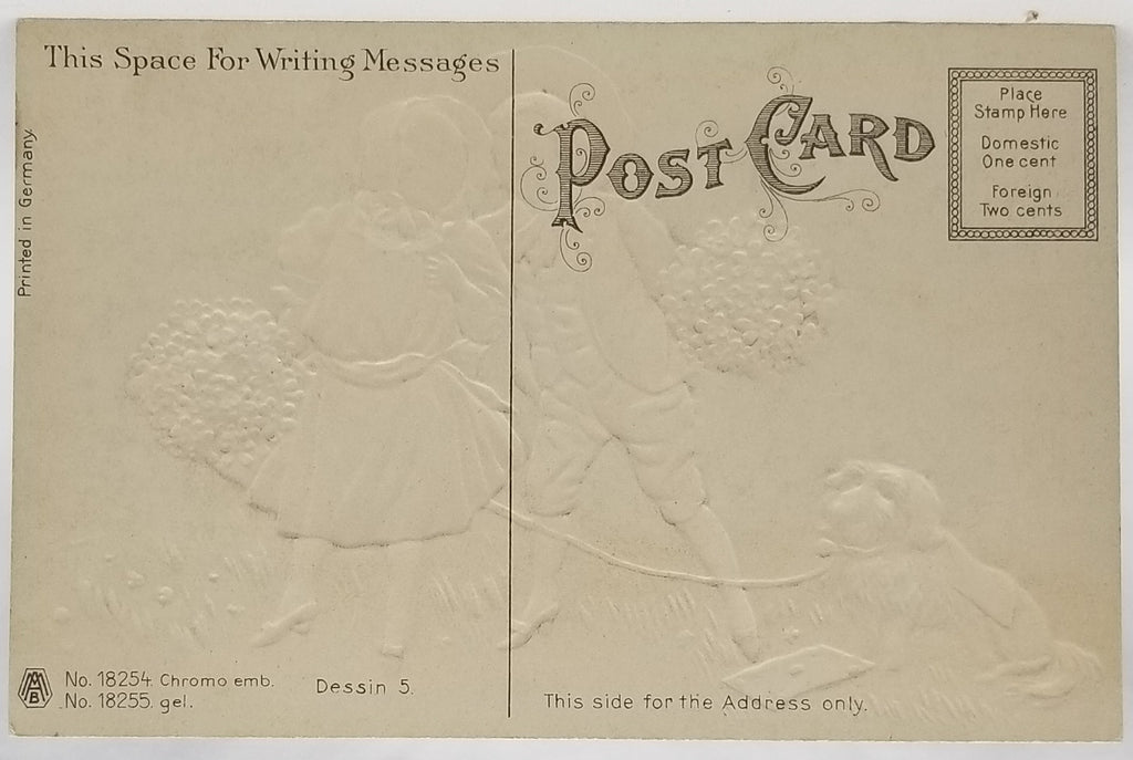 Best Wishes Postcard Children with Little Puppy Dog Flowers Card Series 18254