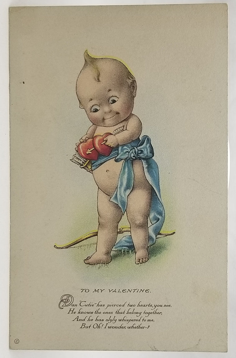 Valentine Postcard Kewpie Like Character with Hearts Series 96