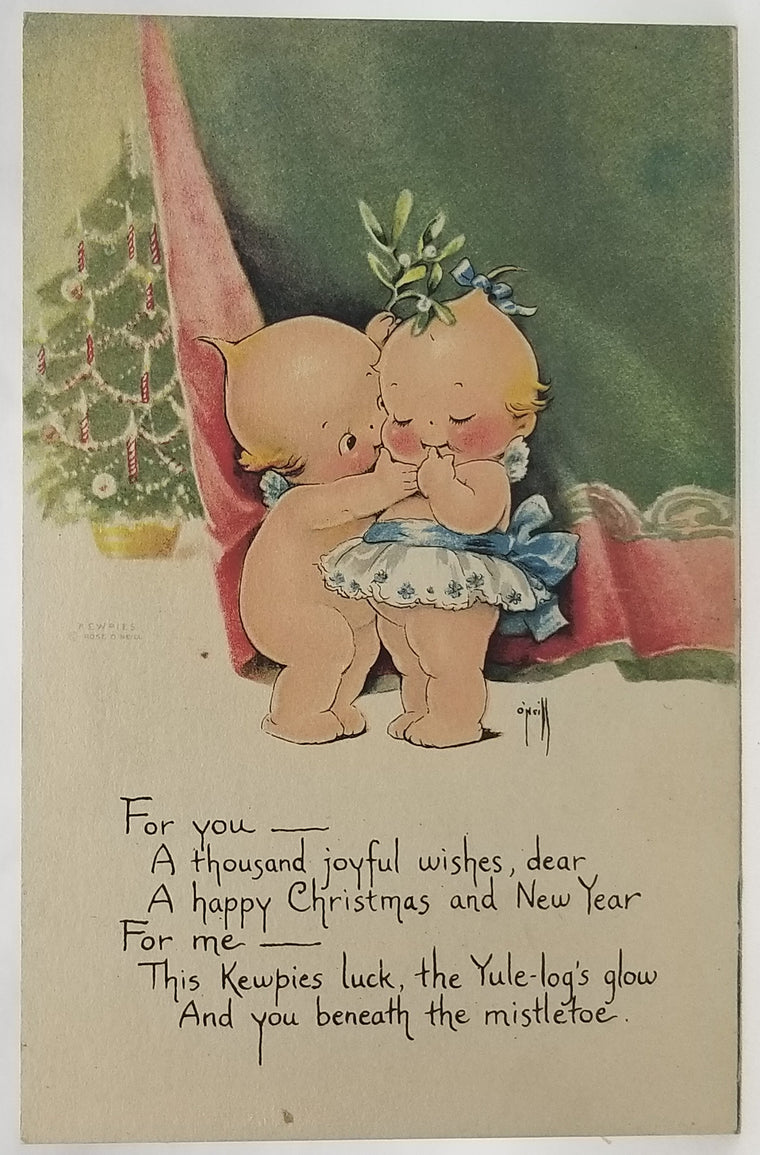 Original Rosie O'Neill Kewpie Babies Mistletoe Kiss Christmas Postcard