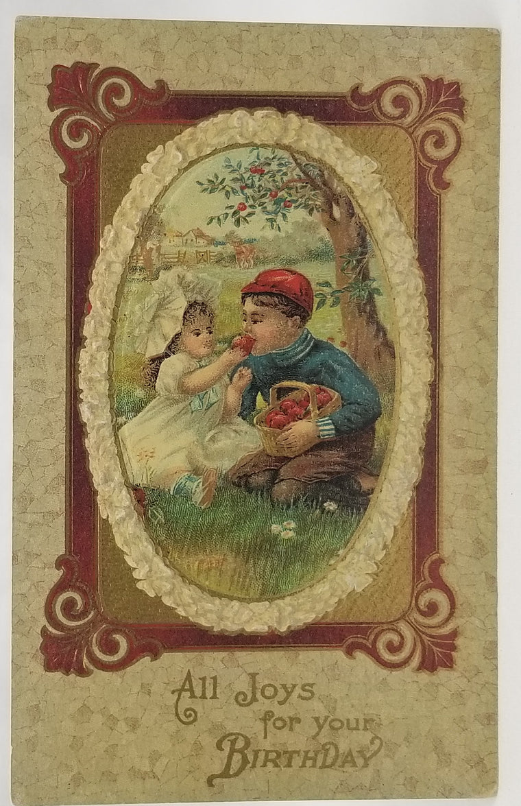 Birthday Postcard Children Under Apple Tree Gel Finish 515