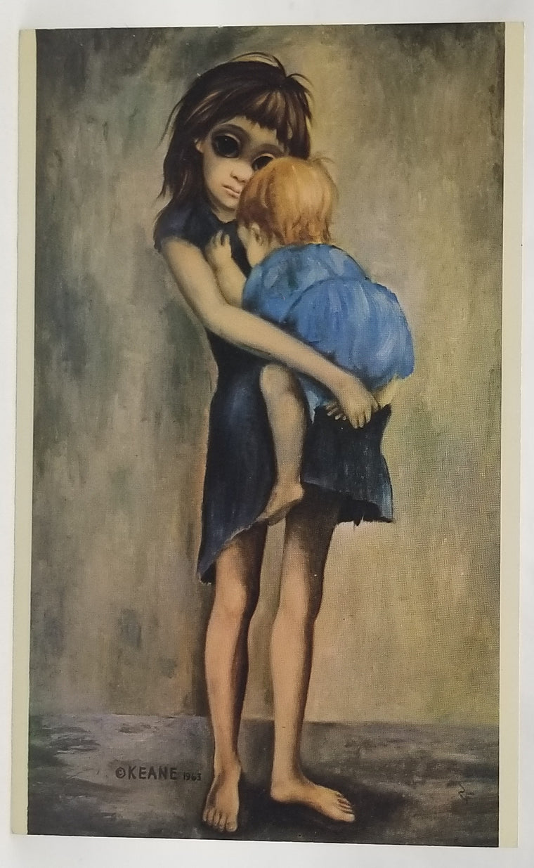 Margaret Keane Postcard Big Eyes Child Holding Baby The Caretaker 1960s