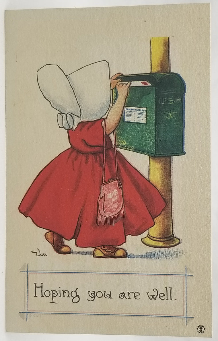 Greetings Postcard Artist Bernhardt Wall Bonnet Girl Mailing Letter