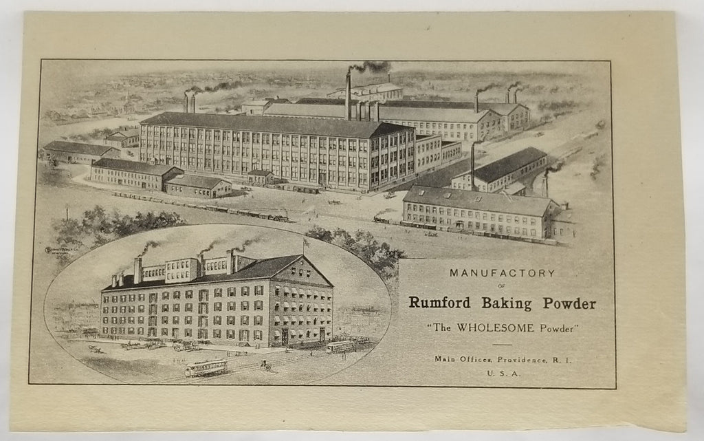 Advertising Trade Card Rumford Baking Powder Factory and Portrait